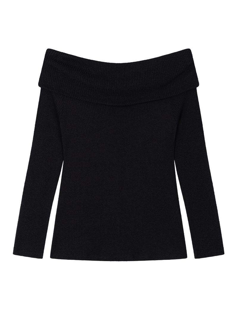 BUTTON OFF-SHOULDER KNIT(BLACK)