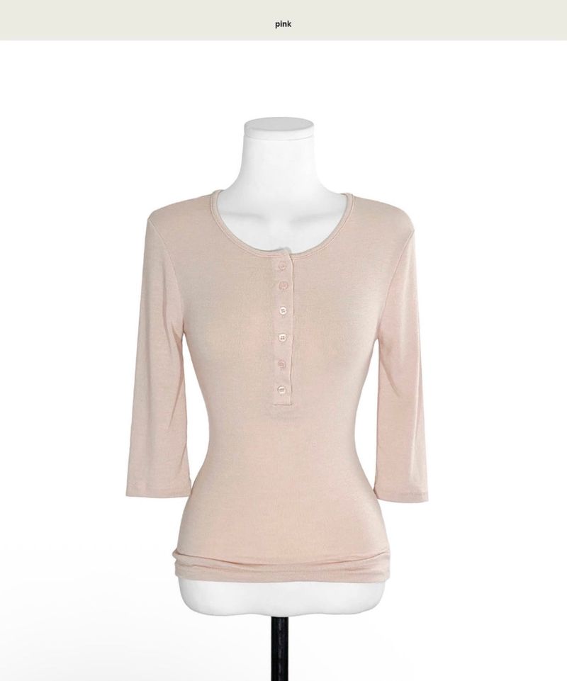 [glam] noid 3/4 sleeve button tee
