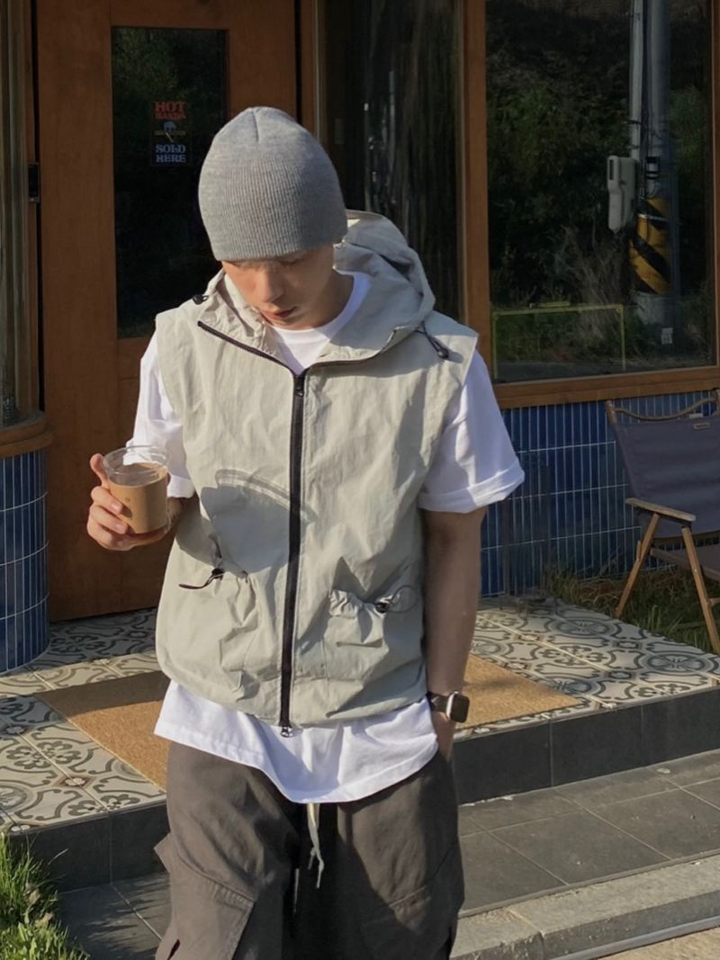 Nylon Pocket Hooded Vest 3C