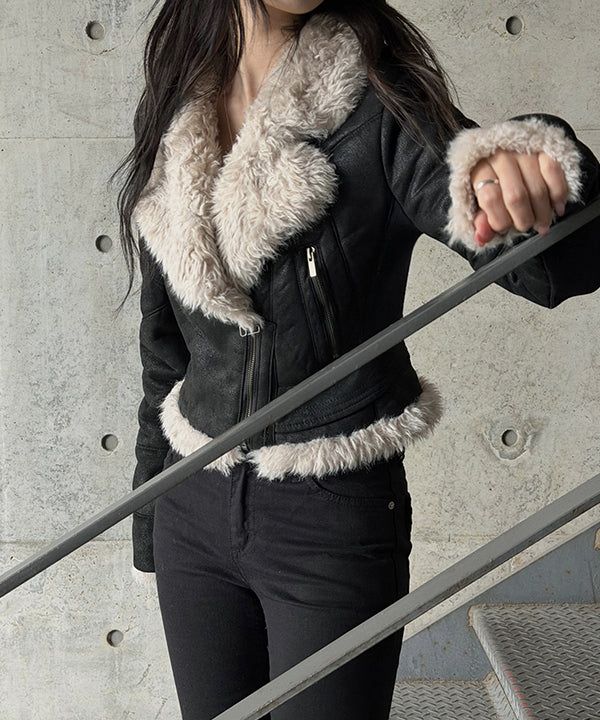 MUZESEOUL（ミューズソウル）の「Fur crop mustang jacket(3color)（Jackets/Outerwear）」