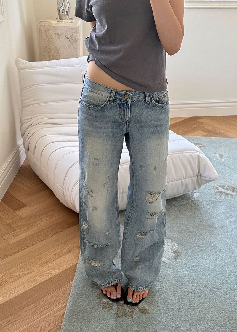 DAMAGE STRAIGHT DENIM (S-L)