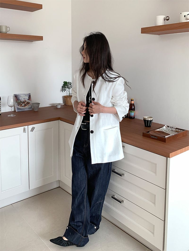 NON COLLAR LINEN JACKET (2C)
