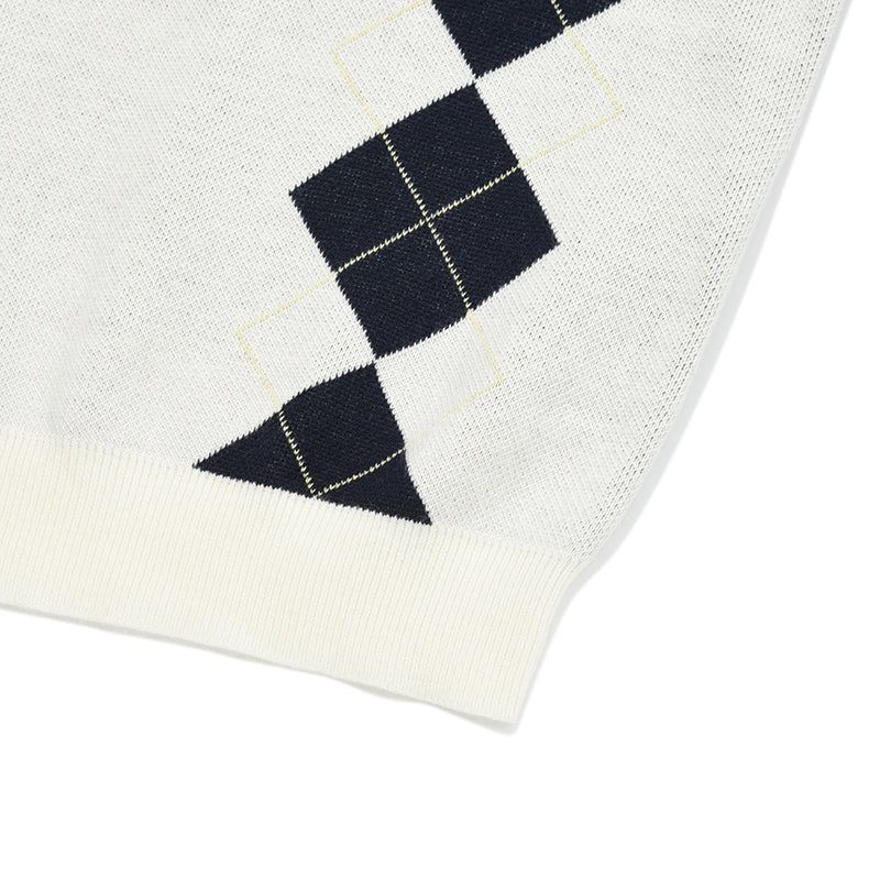 ARGYLE PATTERN SHORT SLEEVE KNIT [IVORY]