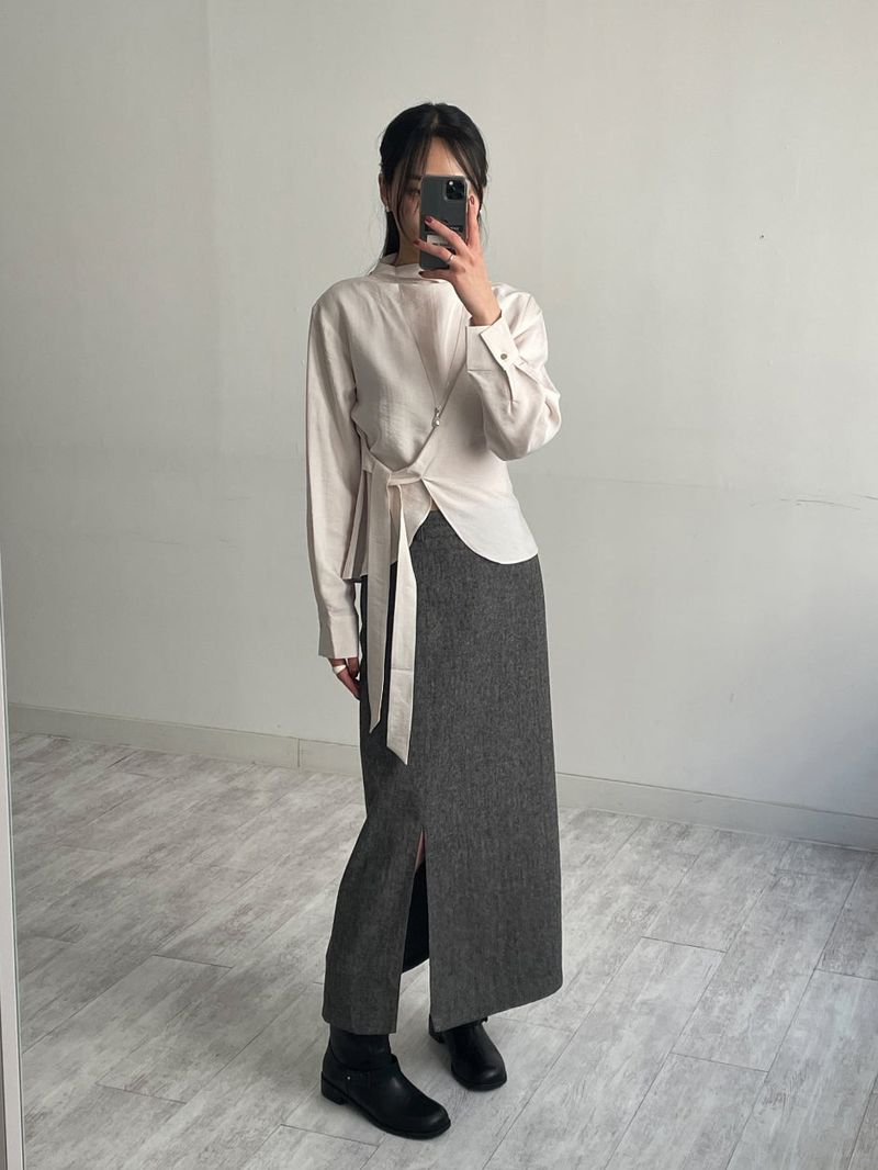 Janna Wrap Mock Neck Blouse