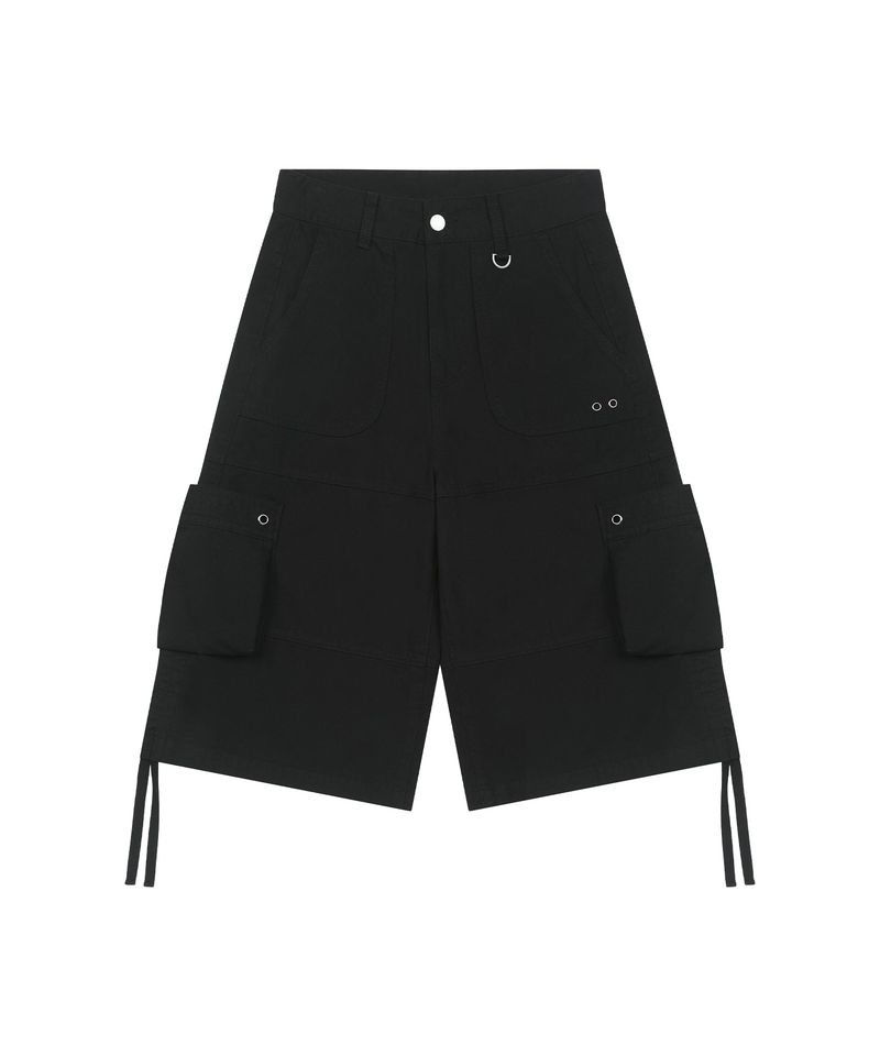 Patch Pocket Shirred Bermuda Pants - BLACK