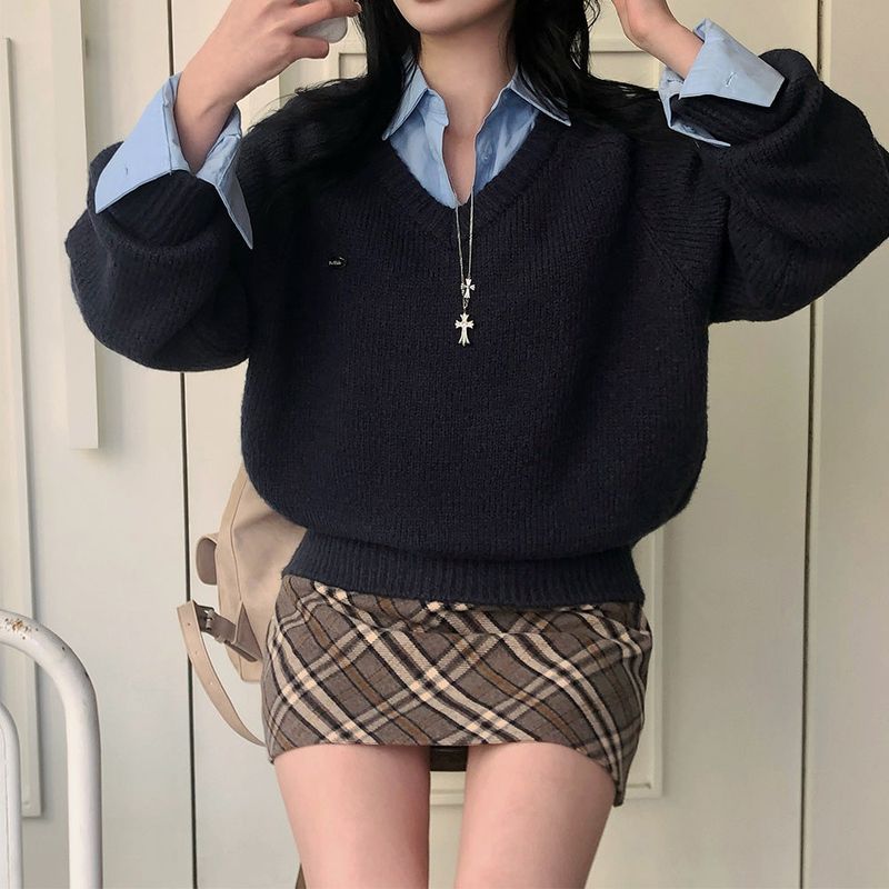 [BELLIDE MADE] キンシャモヘアVネックルーズフィットニット