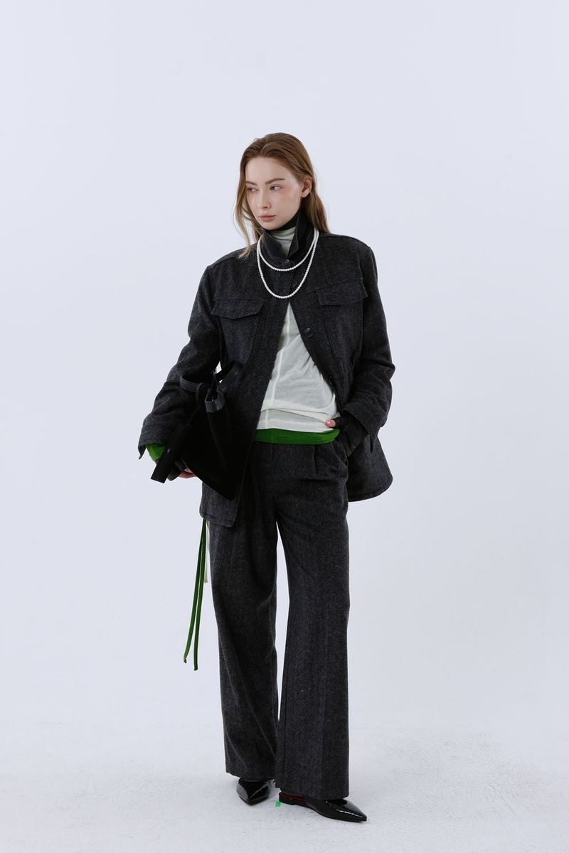 HERRINGBONE HALF COAT_BLACK