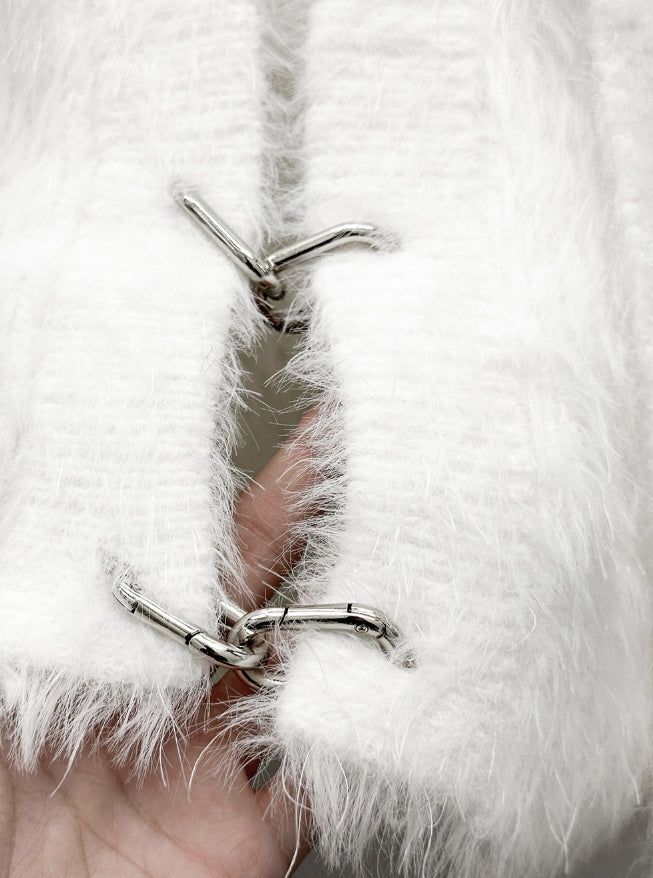 Linked Metal Ring Scarf Fur Cardigan