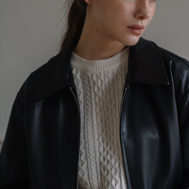 Leather Bomber Jacket - Black