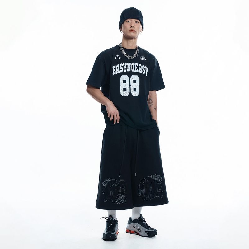 ENOE Patch Sweat Bermuda Pants - BLACK