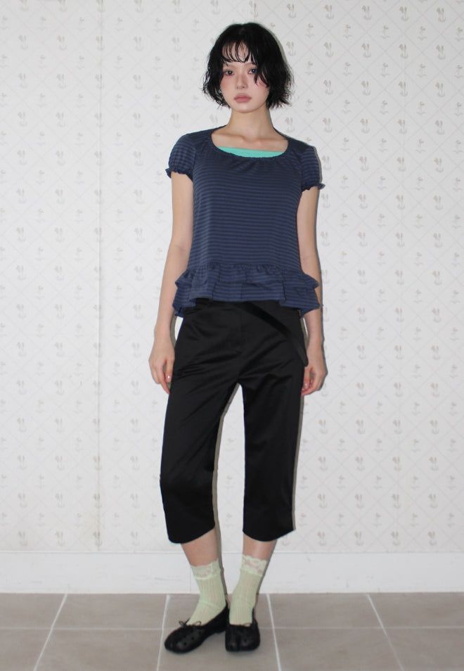 STRIPE HALTER FRILL TEE
