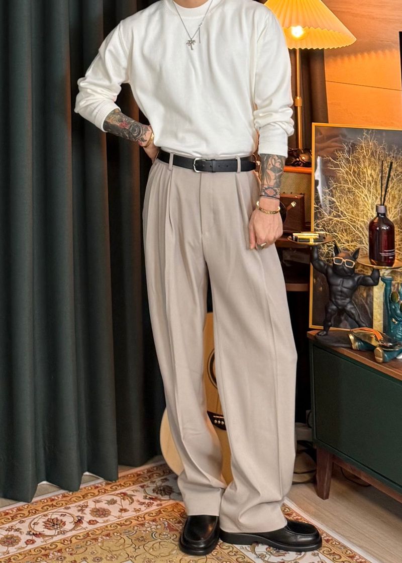 Three-Tuck Back Banding Slacks  3COLOR