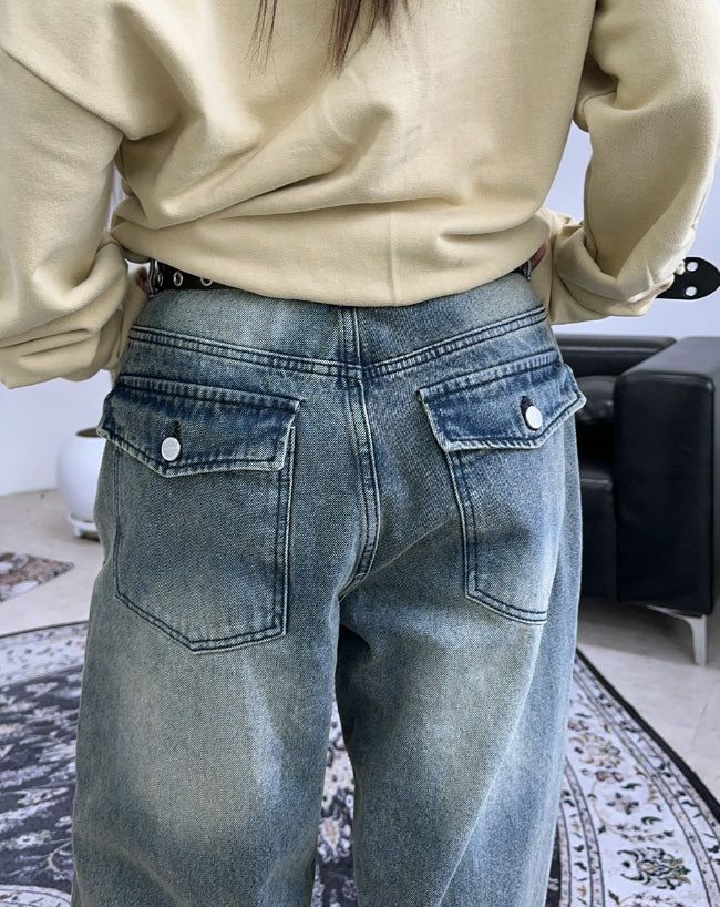 Hail Back Pocket Washed Denim Pants