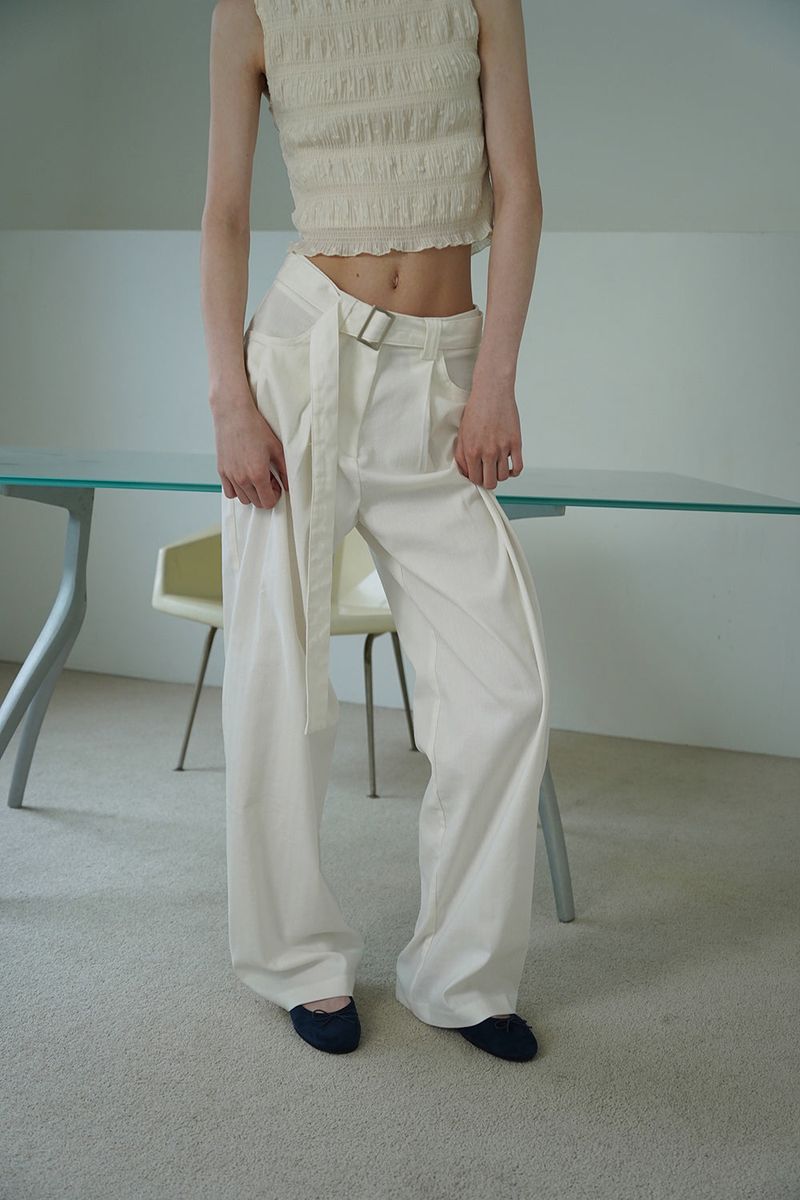 Linen belted pants_ivory