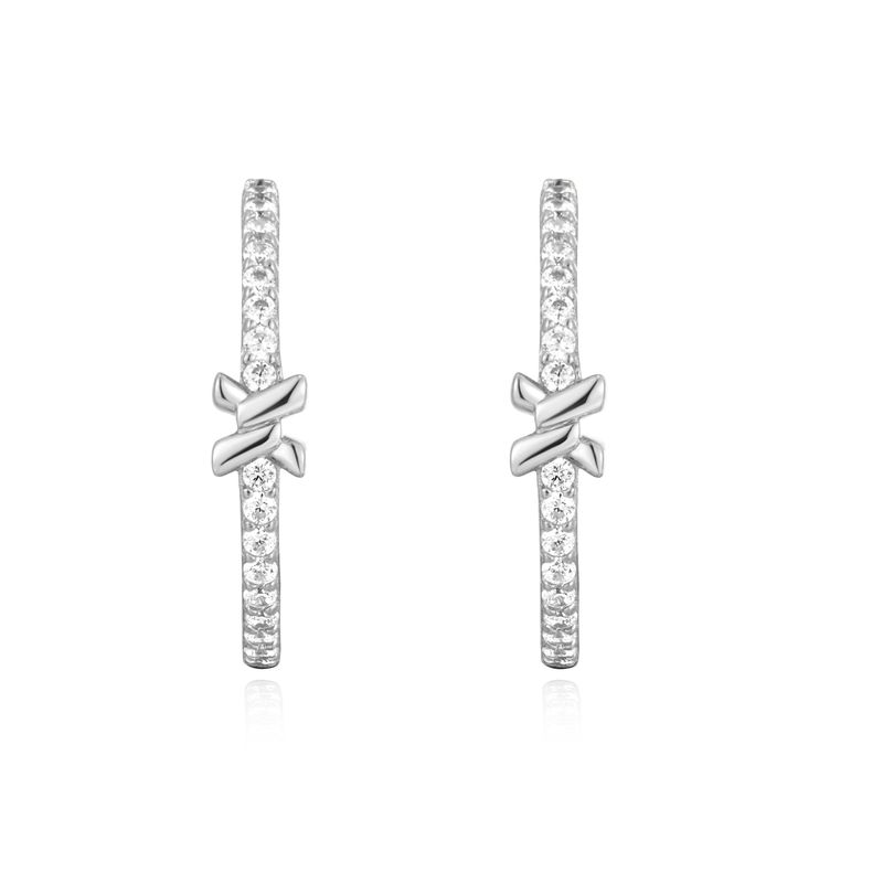 Silver Cross Hoop 925 Silver Ring Earring E061-14H