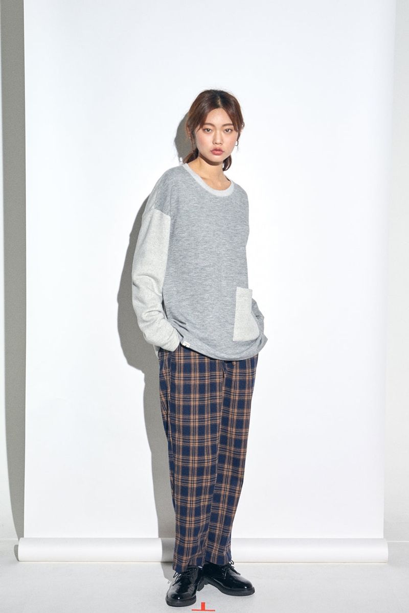 KNIT X TERRY COMBINATION POCKET TEE (Gray)