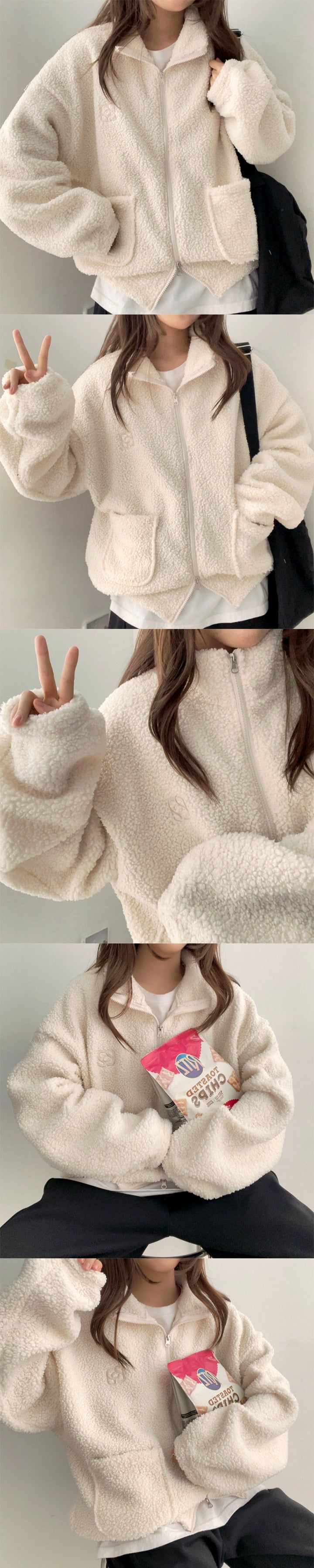 Duji Embroidery High-Neck Wool Zip-Up
