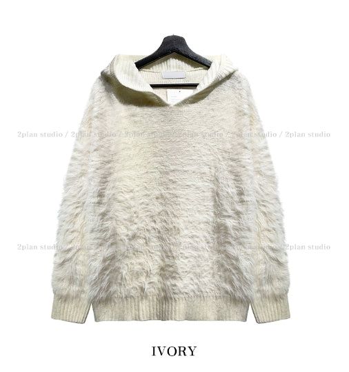 Trimming Mohair Hood Layer Knit