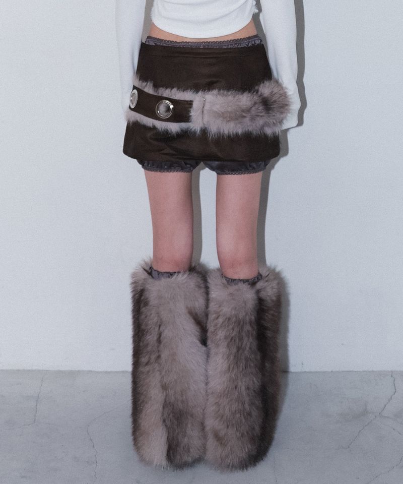 fur loop eyelet belt - beige