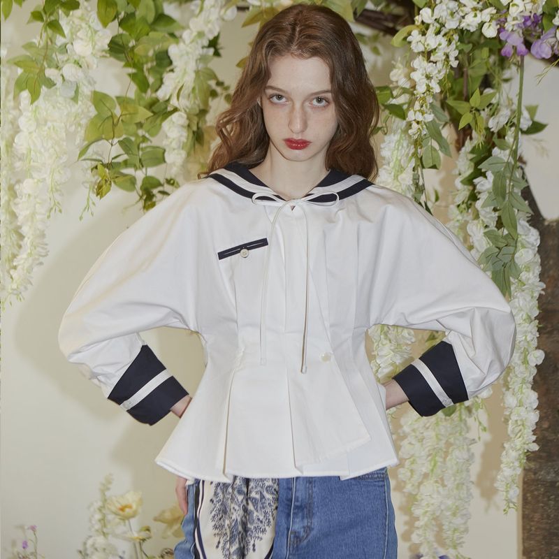Sailor Long Sleeve Pocket Blouse