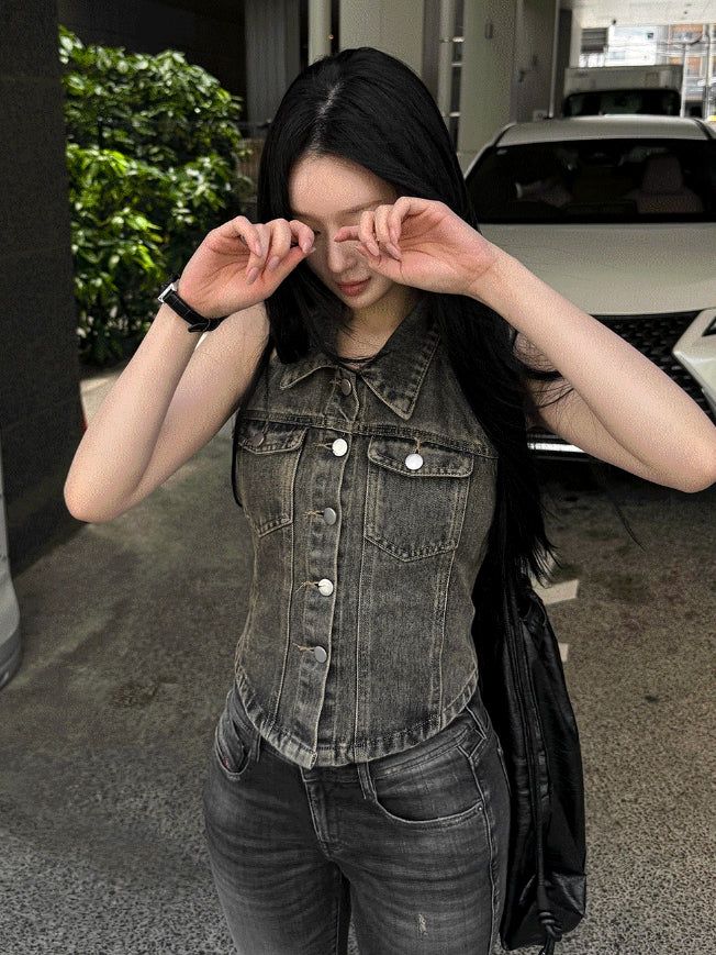 26SS★ [MADE] Corset Denim Halter Top
