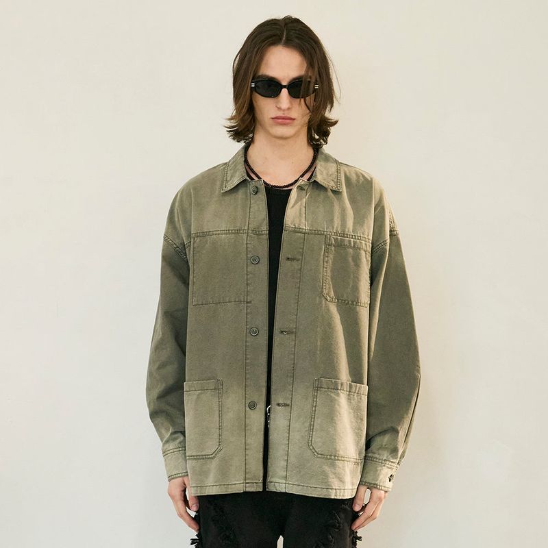 Washed French Work Jacket Deep Khaki