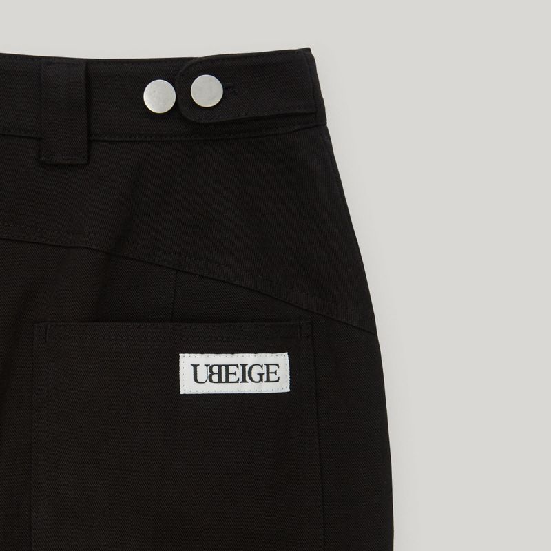 Black Slit Snap Long Pants