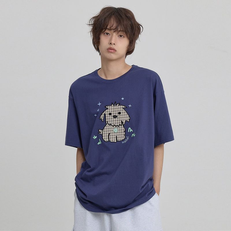 Maltese Check Applique Button Half T-shirt