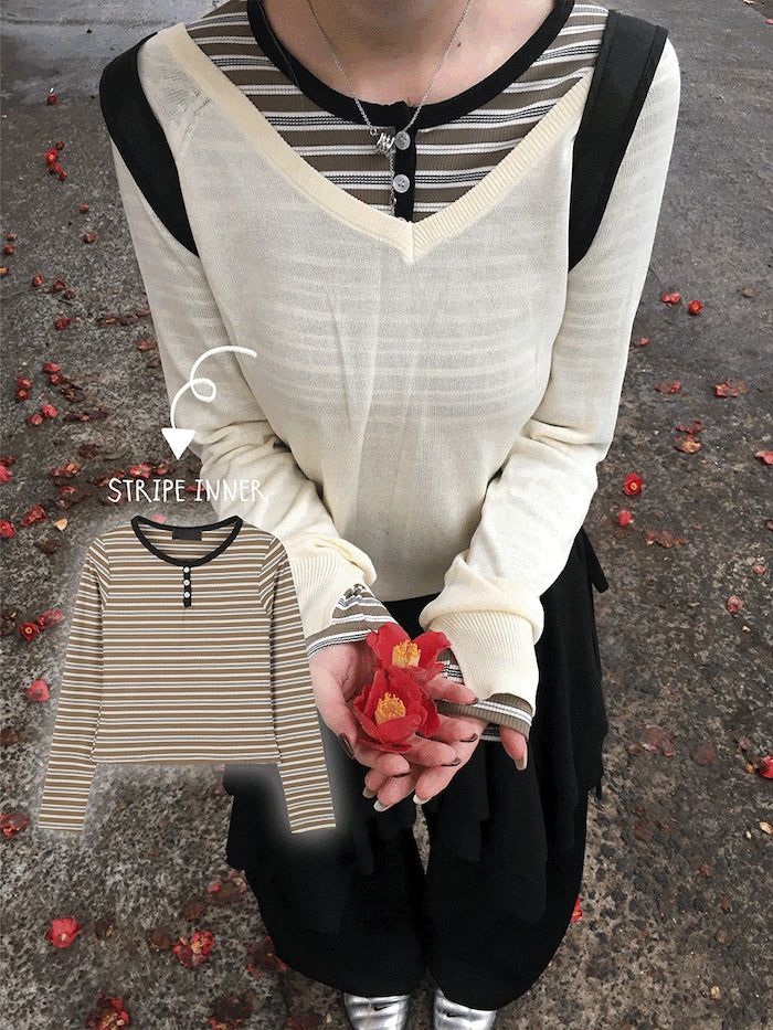 Very Striped Button Long Sleeve (3c)