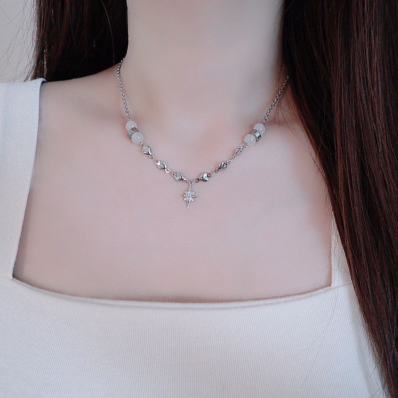 Crystal Heart White Jade Gemstone Necklace
