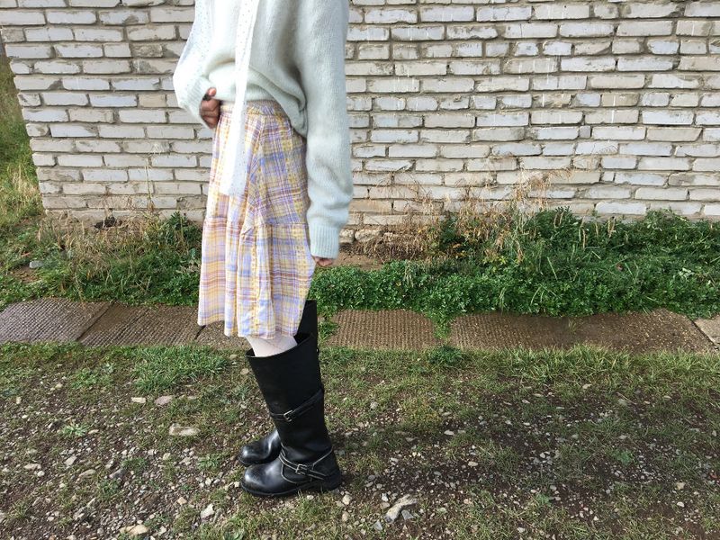 Kindergarten check skirt (2color)