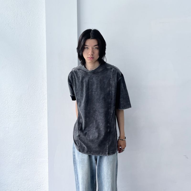 Retro Charcoal Paneled Wide Tee