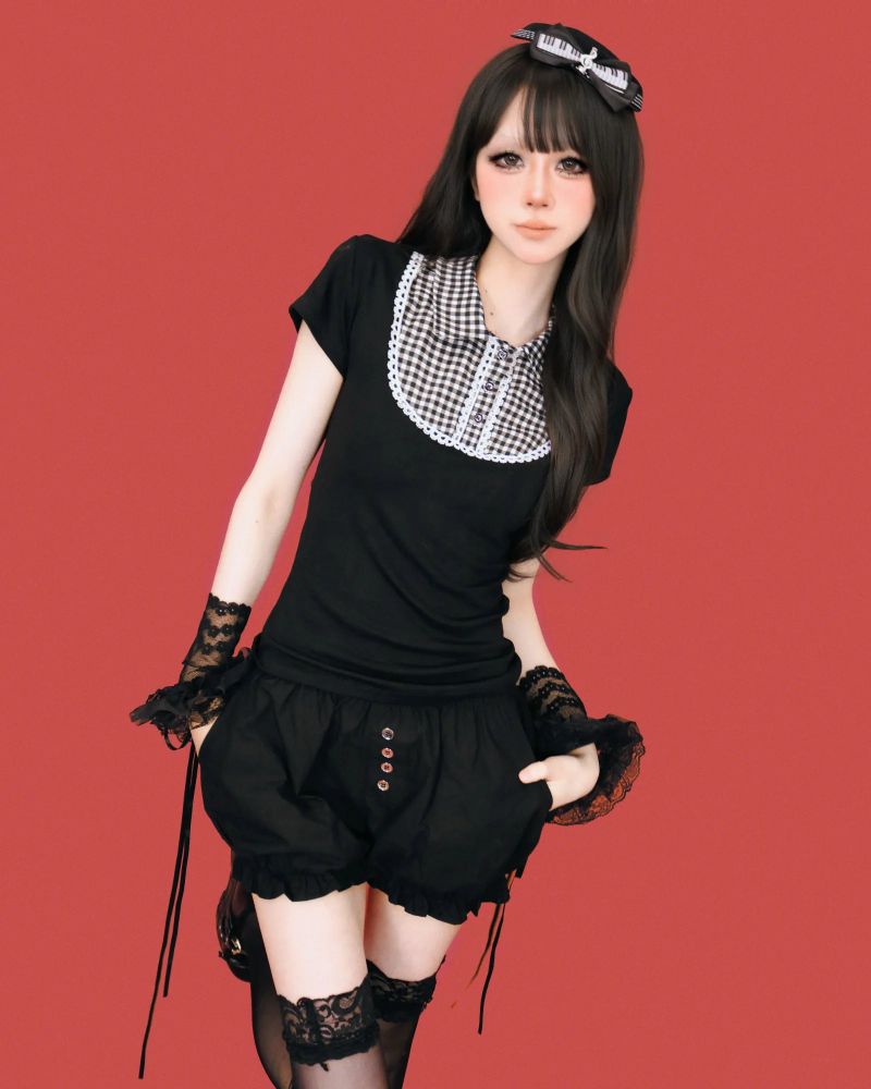 horror-game princess check blouse
