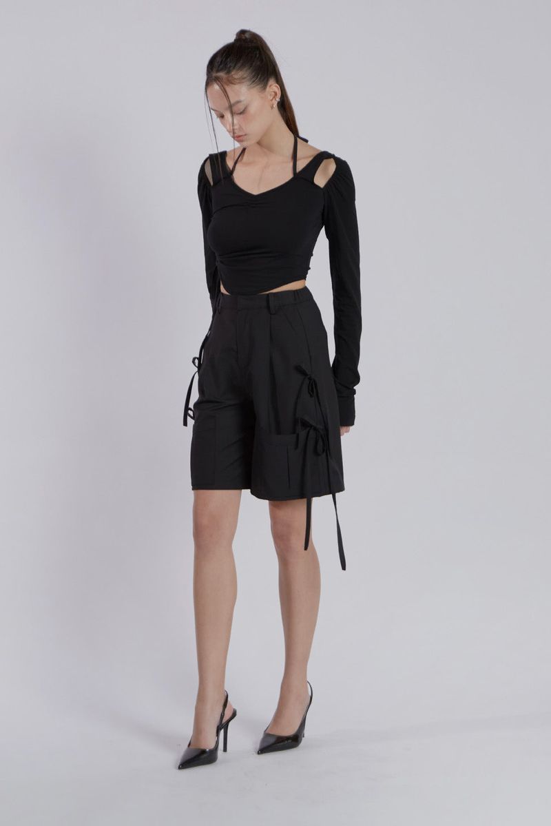 STRAP POCKET BERMUDA PANTS(BLACK)