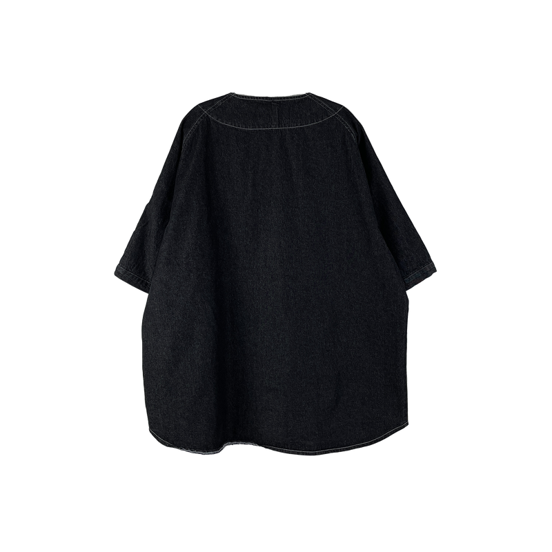 Baseball denim short-sleeved shirt