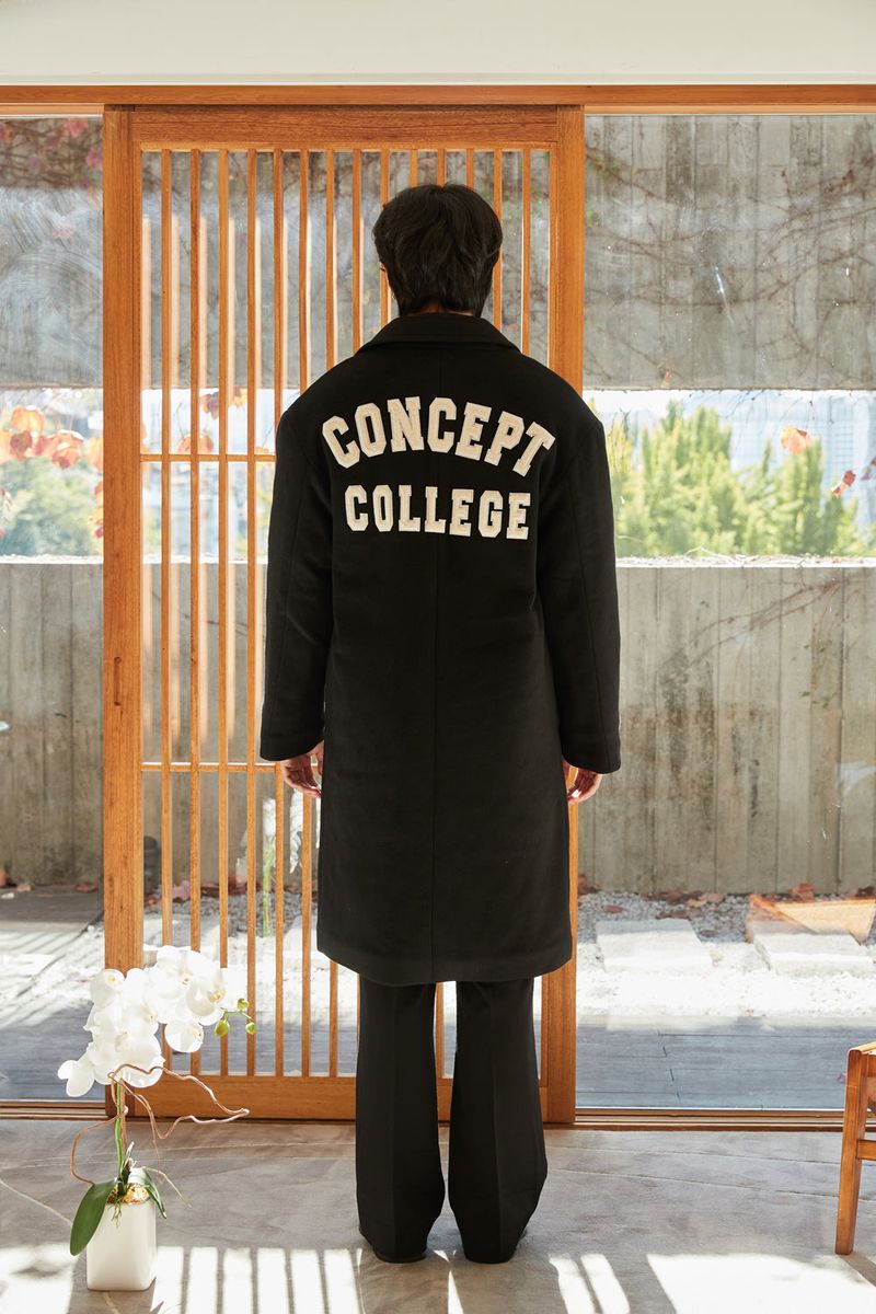 Classic Patch Inner padding Unisex Black wool coat