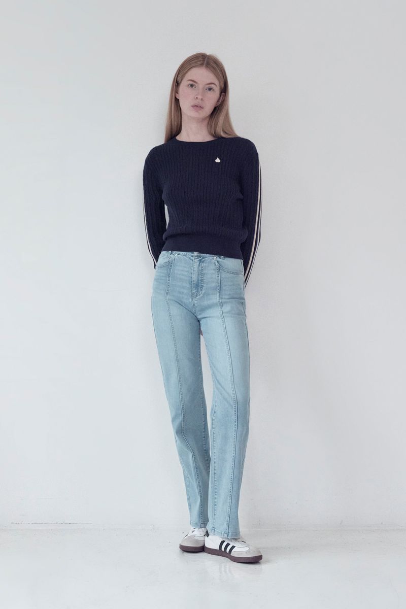 KIRSH PLAIN SEMI FLARE DENIM PANTS [LIGHT BLUE]