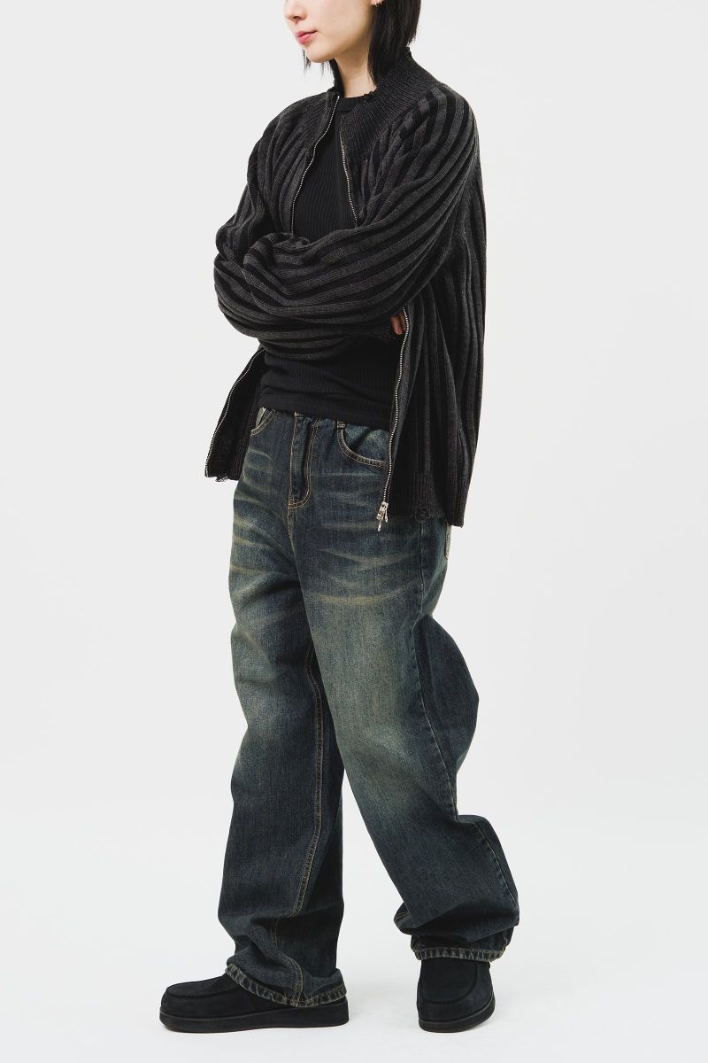 Sep Contrast Knitted Zip Up (3color)