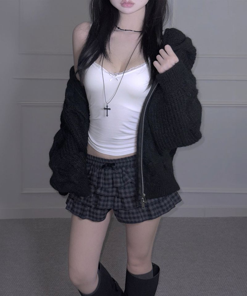 Wool Check Frill Shorts (3colors)