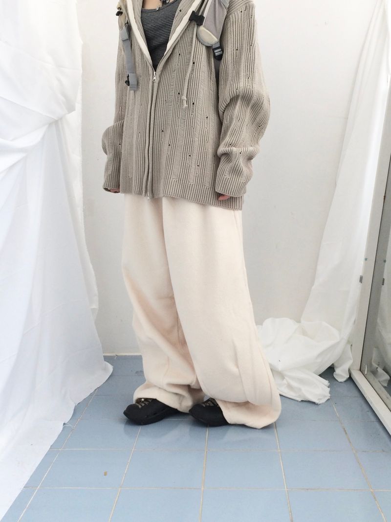 Punch Damage Hooded Knitwear Zip-Up
