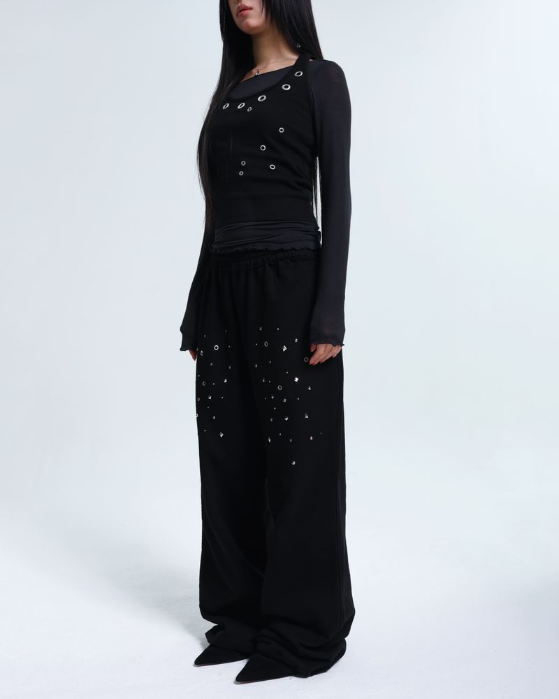 Stud String Sweatpants - Black