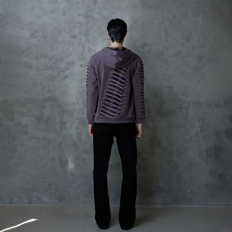 SLASHED CHECK HOODIE: PURPLE