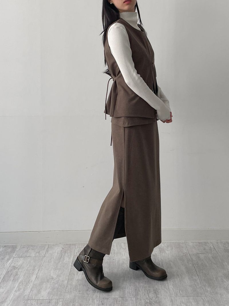 [Setup Available/FW] Lanba Ribbed Layered Long Skirt