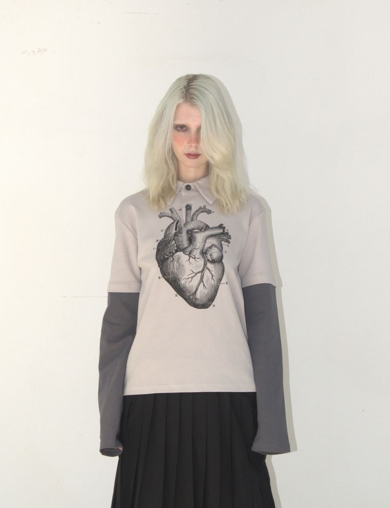 Heart PK layered long sleeve GRAY