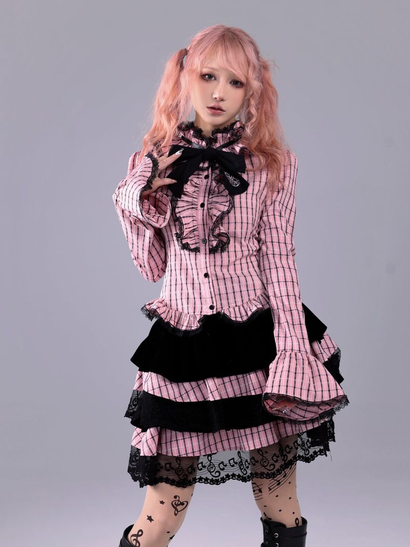 EVIL TOOTH Velvet Quartet Striped Symphony Notes Elements Old-fashioned Fluffy skirt