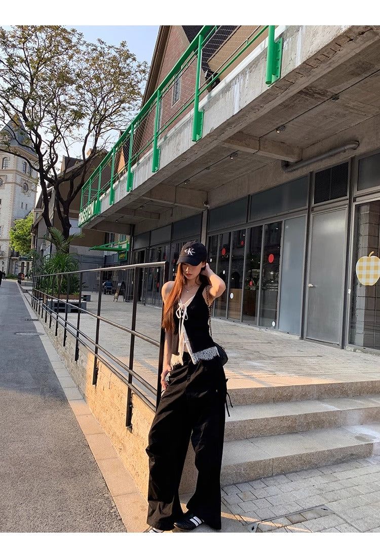 Black Lace Layered Vest Sleeveless Top