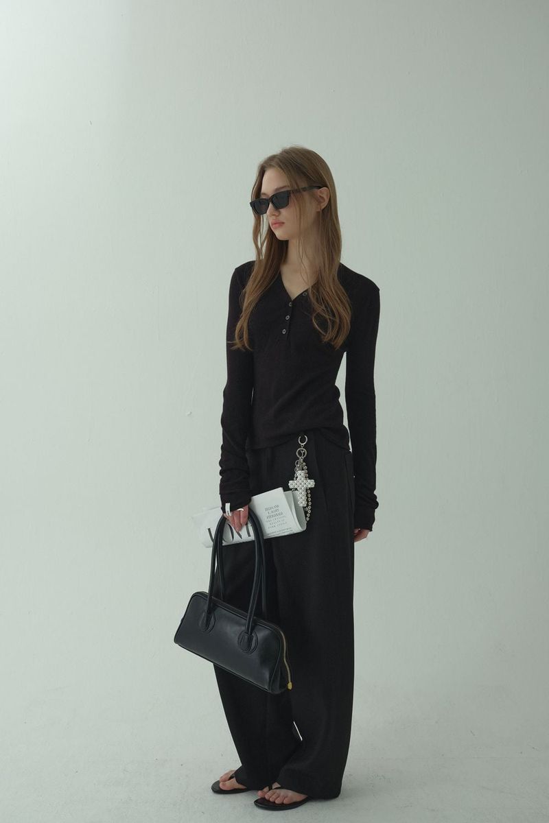 V-BUTTON KNIT LONG SLEEVE_BLACK