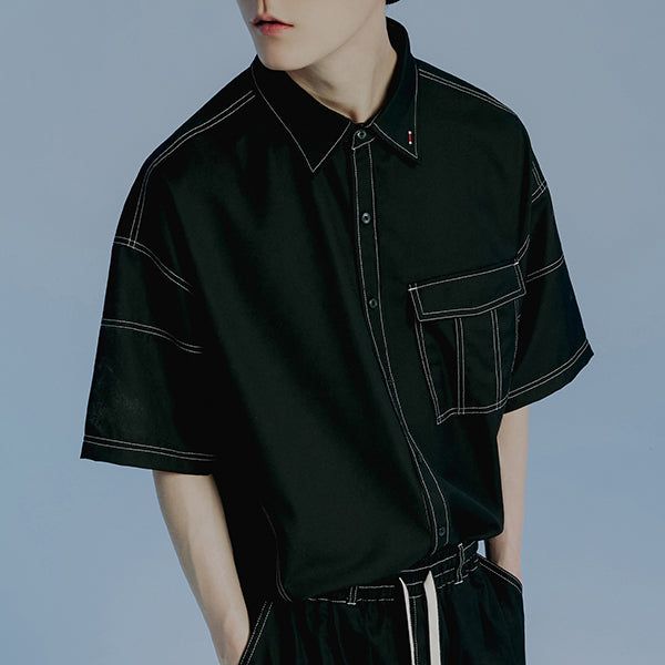 ROMANTIC CROWN(ロマンティッククラウン)の「FRONT POCKET WORK SHIRT_BLACK(Tops)」