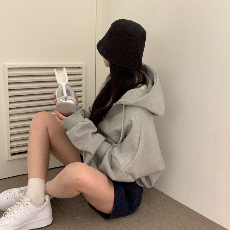 [BELLIDE MADE] Spring version, embroidered two-way cropped zip-up hoodie