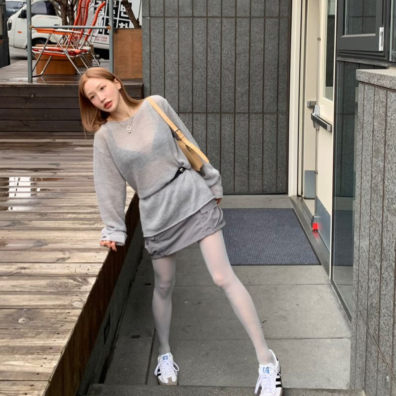 ナイロンミニスカート (Grey)